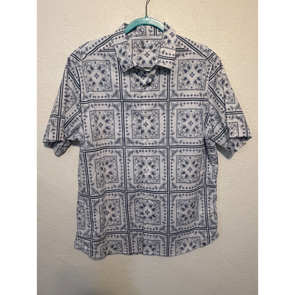 Southern Proper Mens Large White Navy Paisley Bandana Print Button Down Shirt
